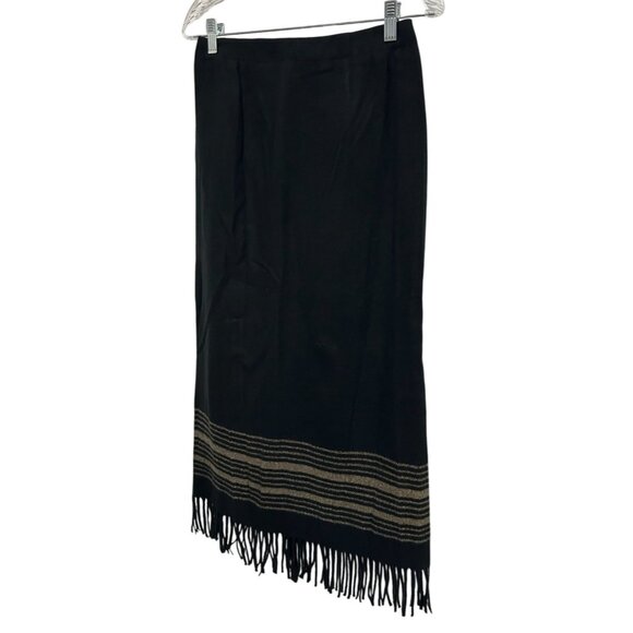 Sheri Martin Sz 8 Black Fringe Trim Long Straight Pencil Sweater Skirt Office - Picture 3 of 9